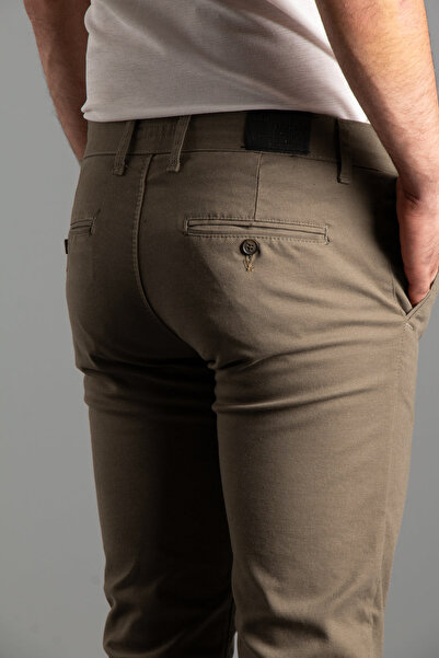 ZEKİ ÖZER ERKEK KAHVE DOKULU KANVAS KETEN PANTOLON