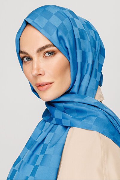 Mooncorn Μεταξένιο ζακάρ σάλι με μπλε σχέδιο