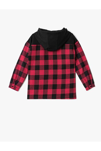 Koton Slogan Plaid Hooded Sweatshirt Cotton