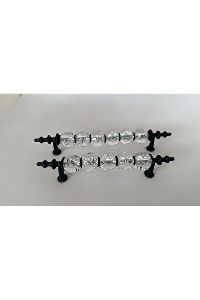 STR MOBAKS Polimer 160 Mm Şeffaf Kristal Boncuk Siyah Kulp Dolap Mutfak Çekmece Vestiyer Kulp