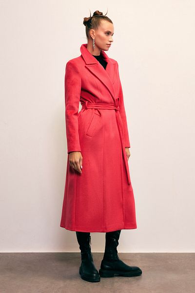 Sateen Belted Long Coat - Fuchia