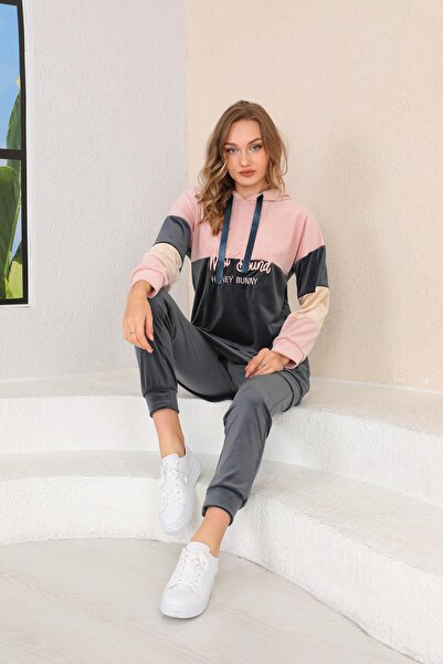 WestBound Γυναικείο σετ φόρμας από βελούδινο βελούδο γαλλικού τύπου καπνιστό σομόν