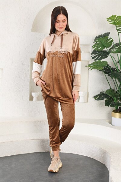 WestBound Γαλλικό βελούδινο βελούδινο γυναικείο σετ αθλητικής φόρμας - Καφέ Χρώμα