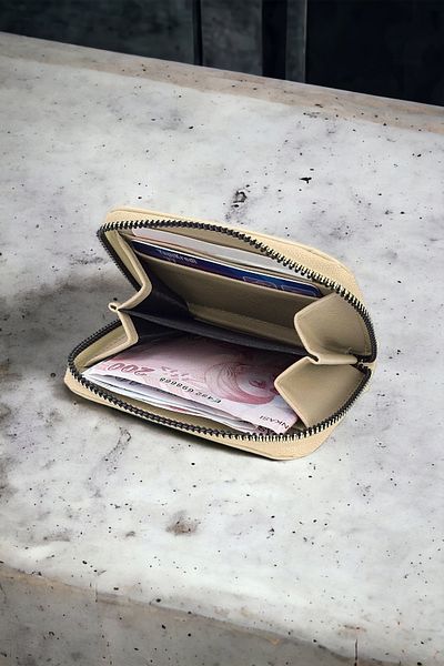 HAMILTON Suport pentru carduri original pentru femei Compartiment pentru monede Fermoar Piele moale Mini suport pentru carduri elegant Portofel crem