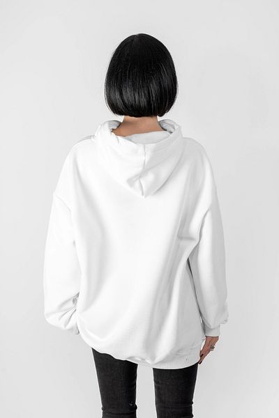 Bak Moda Illusion Face Printed Oversize Unisex White Hoodie