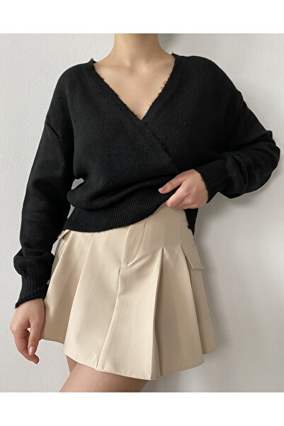 minaaise Siyah Kruvaze Bağlamı Yumoş Triko Hırka 26037