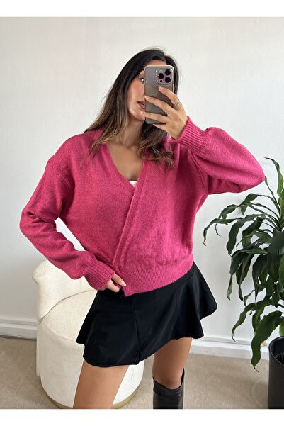 minaaise سترة تريكو ناعمة مزدوجة الصدر باللون الوردي 26037