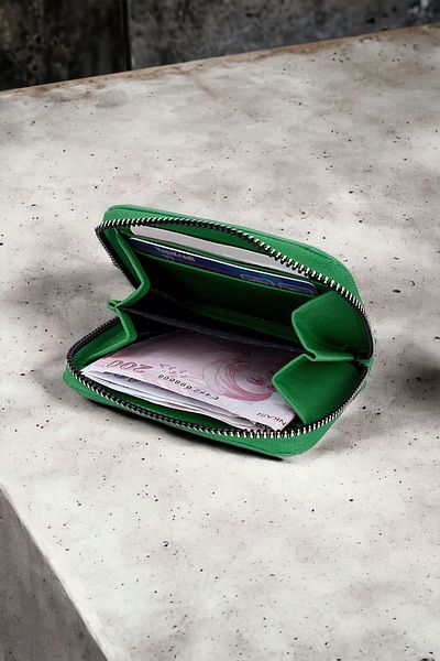 HAMILTON Original Women's Green Wallet with Card Holder and Coin Compartment Zippered Soft Leather Stylish Mini Card Holder