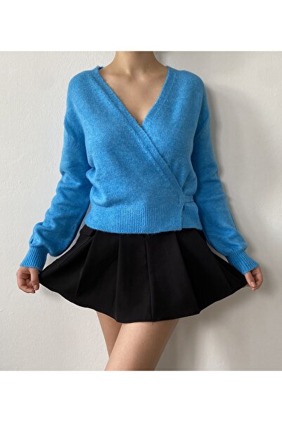 minaaise سترة تريكو ناعمة مزدوجة الصدر باللون الأزرق 26037