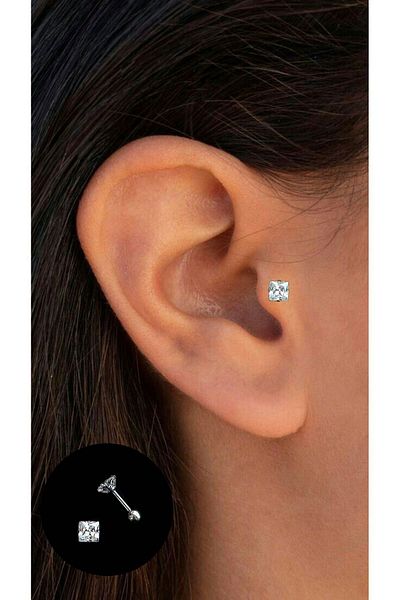Piercing Market Steel & Silver Surgical Steel Rose Color Tragus Helix Cartilage Piercing Earring