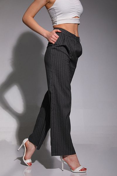 GÜLSELİ Anthracite Women's Striped Palazzo Style Trousers