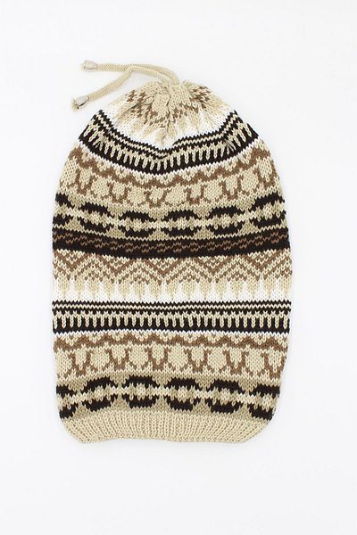 toptanhanem Stylish Kilim Pattern Gathered Men's Wool Beret Cream
