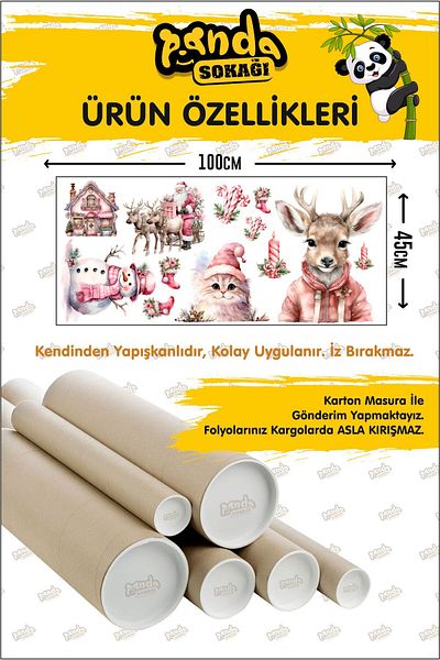 PANDA SOKAĞI ΧΡΙΣΤΟΥΓΕΝΝΙΑΤΙΚΟ ΣΕΤ ΑΡΝΙ, ΓΑΤΑ, ΧΙΟΝΑΝΘΡΩΠΟΣ ΦΙΓΟΥΡΑ Ε ΣΕΤ ΑΥΤΟΚΟΛΛΗΤΟ 12 ΤΕΜΑΧΙΑ