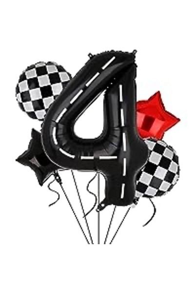 Balon Racing Themed 4 Year Old Foil Balloon Set