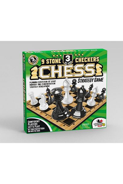 cayenna Wooden Chess, Nine Pieces, Checkers 3 Games in 1 Box