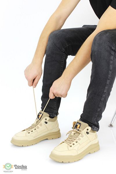 MARCOMEN Men's Genuine Leather Cream Color Sports Style Casual Sneaker Boots