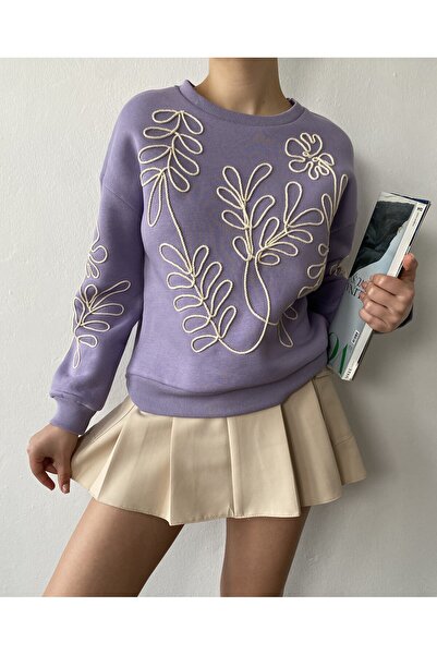 minaaise Λιλά Κεντημένο Κοντό Φούτερ 26071