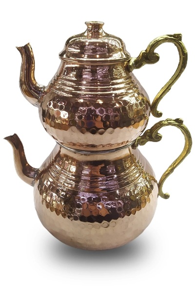 KT HOME Çaydanlık Bakır Darbeli El Işi Dövme Büyük Boy Bakır Çaydanlık 2-3 Ki...