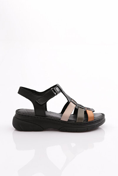 DGN Women's Ankle Strap Sandals Black Garni Genuine Leather 4473243