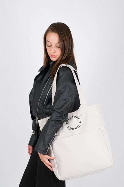 citycenterfashion Geantă de mână și de umăr pentru femei Bondit din țesătură Boyfirend cu închidere cu fermoar cty-lbn-9000