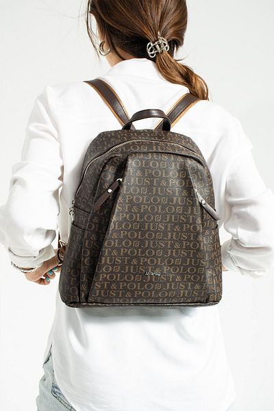 POLO style Γυναικείο σακίδιο πλάτης με μονόγραμμα πολλαπλών διαμερισμάτων με στάμπα με πλαϊνές τσέπες