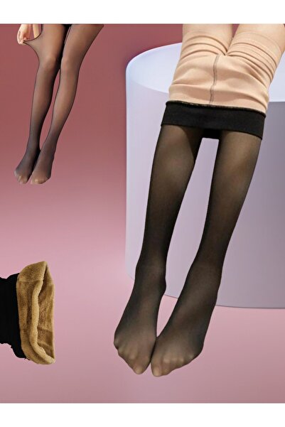 erceys Kadın Termal İçi Polar Külotlu Çorap İnce Çorap Görünümlü