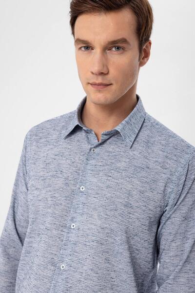 SÜVARİ Köşeli Manşet Slim Kalıp Armürlü Gömlek