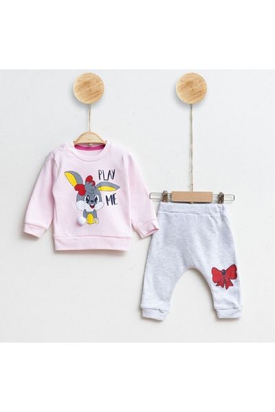 BebeK on For Baby Girl Rabbit Patterned Seasonal Set 3-6-9 Months Pink