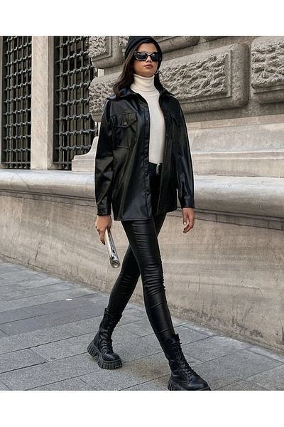 Mevalina Cămașă de damă din piele - Design cu închidere rapidă