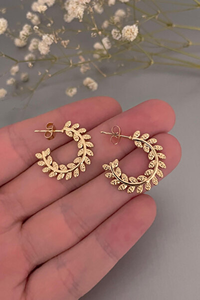 Jaida Moda أقراط دائرية من الفولاذ بنمط أوراق الذهب للسيدات