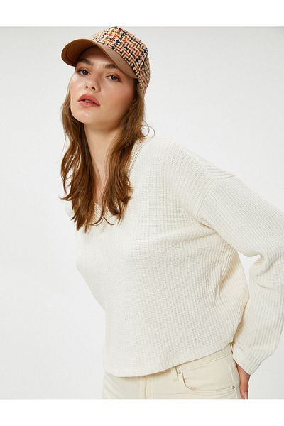 Koton V-Neck Sweater with Stripe Detail