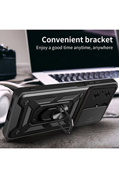 Fibaks Tecno Spark 10 Pro Case with Camera Protection Sliding Ring Armor Military Tank Protective Cover