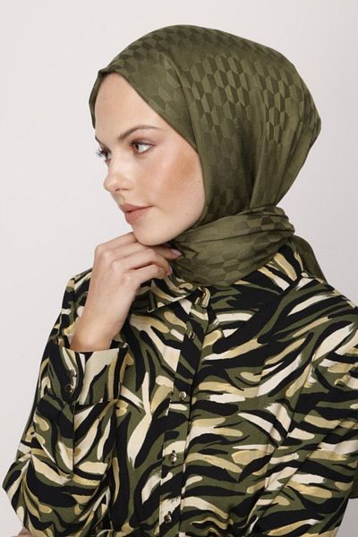VALORSCARF Χακί μοτίβο Qoza Μεταξένιο σάλι ζακάρ