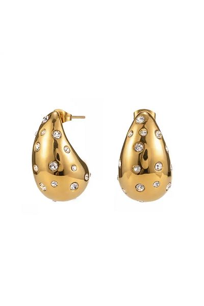 CHARMLUCKY Steel Jewelled Drop Earrings (GOLD)