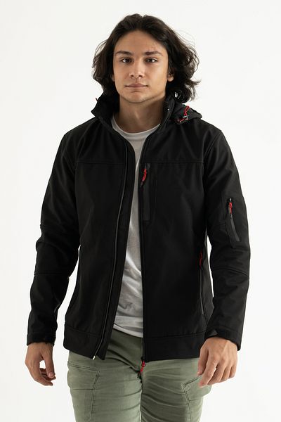 REYNARD Men's Black Slim Fit Fleece Inside Water Repellent Windproof Outdoor Softshell Coat