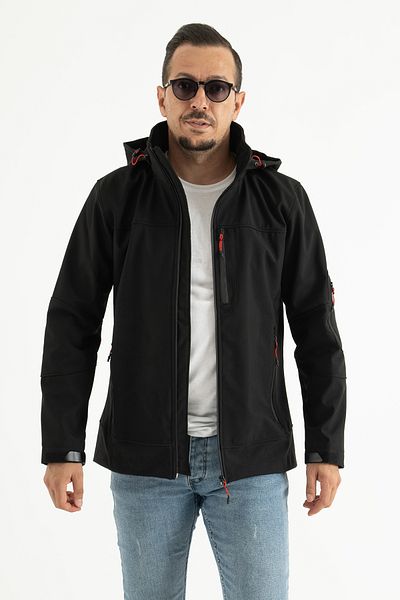 Souris Ανδρικό Μαύρο Slim Fit Αντιανεμικό Fleece Παλτό - Outdoor Softshell