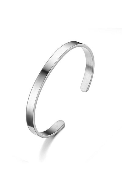 Chavin 6 Mm. Gray Handcuffs Design Steel Men's Bracelet Et36By-6