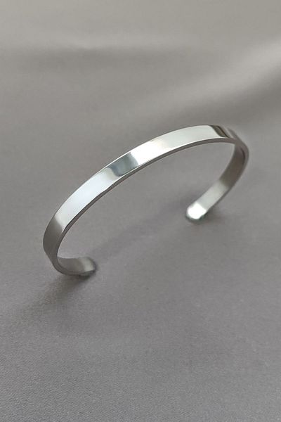 Chavin 6 Mm. Gray Handcuffs Design Steel Men's Bracelet Et36By-6