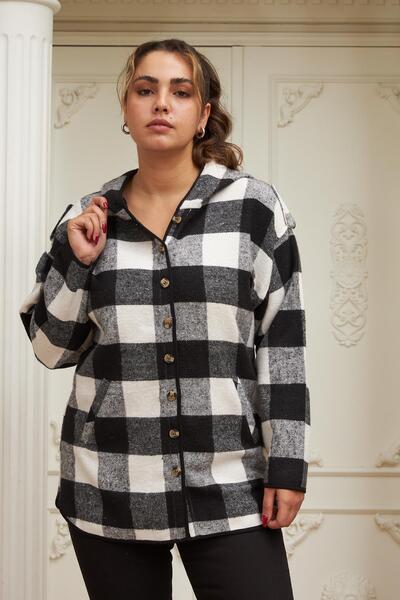 RMG Ekose Büyük Beden Cepli Siyah Gömlek