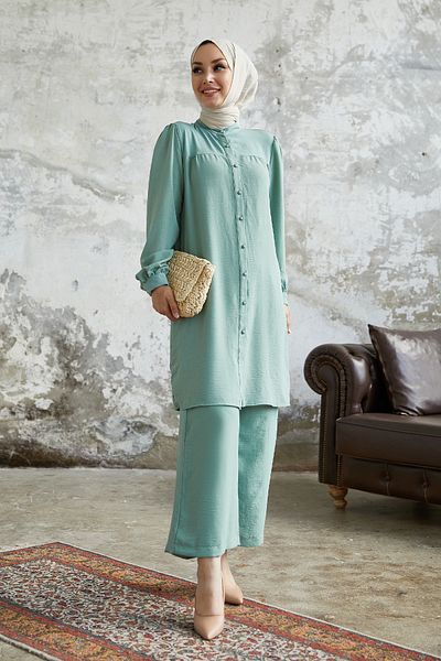 InStyle Arfa Ayrobin Buttoned Casual Suit - Light Green