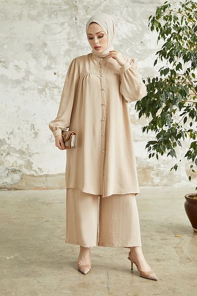 InStyle Μπεζ Arfa Ayrobin Casual Σετ με κουμπιά