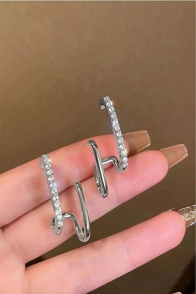 BAHELS Women's Silver Zircon Stone Vip Earrings Earcuff Earrings