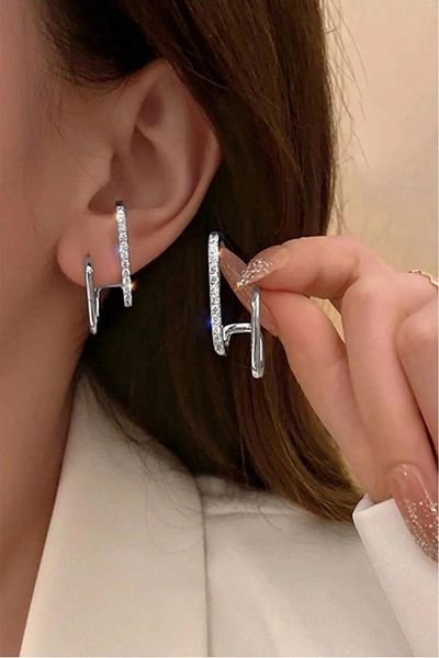 BAHELS Women's Silver Zircon Stone Vip Earrings Earcuff Earrings