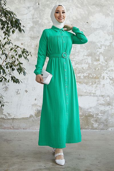 InStyle Lilya Textured Belted Dress - Green