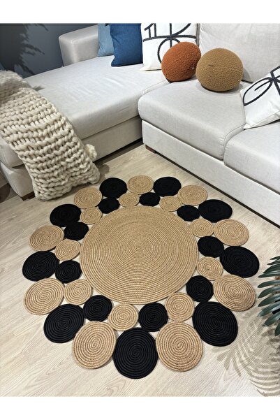 MaVaux Hasır Jüt Çiçek Desenli Kilim Halı