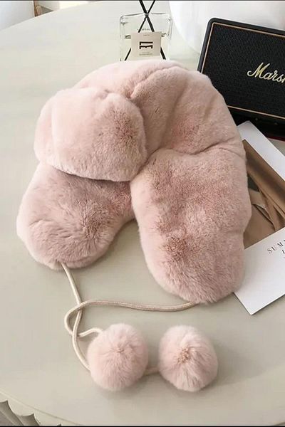 BAHELS Απαλό ροζ βελούδινο καπέλο Beanie με αυτιά Pompom