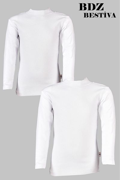 my doğa store Pack of 2 Unisex Cotton Lined Half Turtleneck White Children's Bodysuit