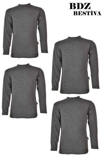 my doğa store Pack of 4 Unisex Cotton Half Turtleneck Gray Children's Bodysuit