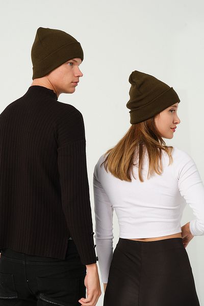 vawensea Unisex Winter Folded Beanie Single Khaki