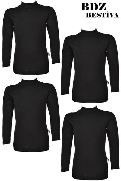 my doğa store Pack of 4 Unisex Cotton Half Turtleneck Black Children's Bodysuit